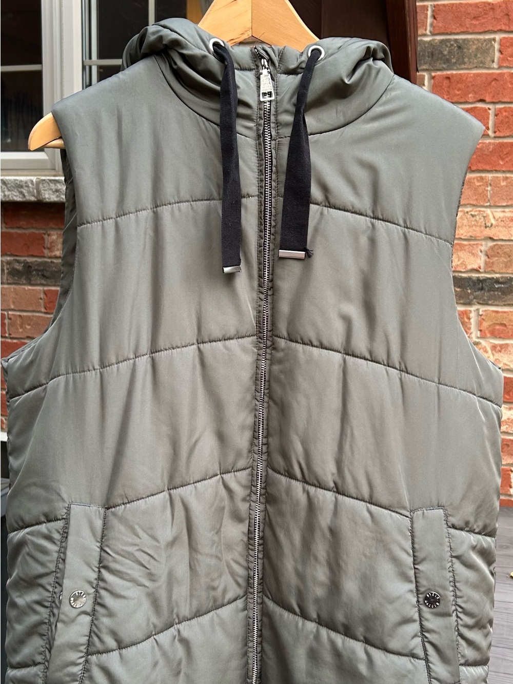 Steve Madden Olive Quilted Hooded Puffer Vest